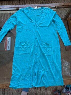 Joan Vass Turquoise Blue Midi Button-Front cardigan
